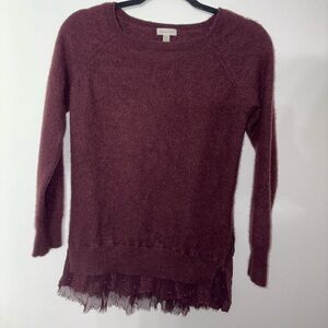 Garnett Hill Burgundy shirttail 100%cashmere sweater